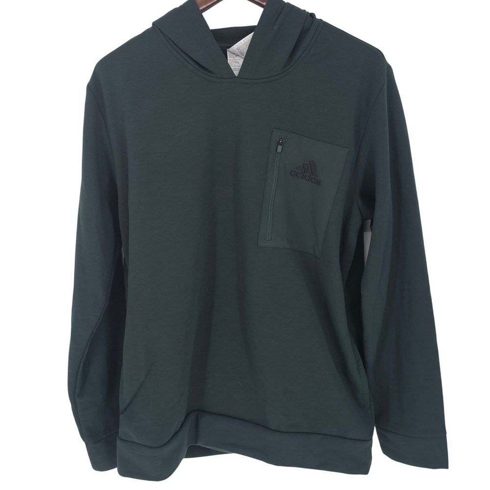 New Adidas Men's Dark Green Pocket Hoodie Long Sleeve Pullover Size L JG8148